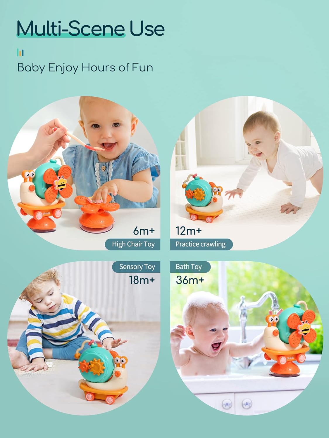 5-in-1 High Chair Toy with Suction Cups Spinner Toys for Baby Toy 6 to 12 Months,Infant Tray Strong Suction Cup Bath Sensory Fidget Toys for Boys Toddler Newborn Birthday Valentine Easter Gift - Image 2